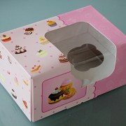 RÓŻOWE PUDEŁKO Z OKNEM NA 2 BABECZKI Z WKŁADEM 