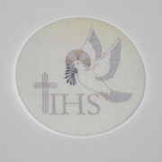 KOMUNIJNA DEKORACJA OPŁATKOWA - IHS z gołębiem